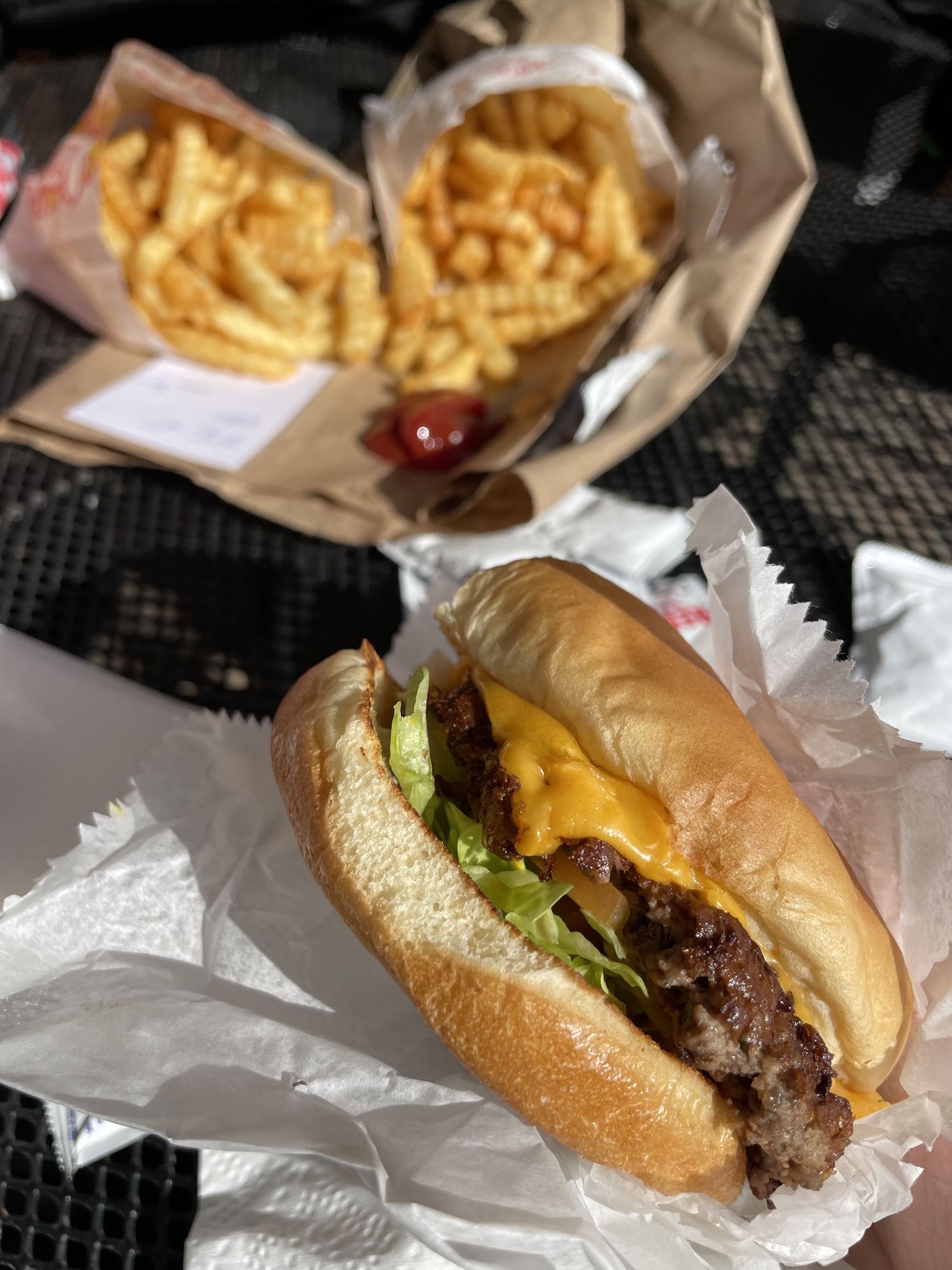 A cheeseburger and a couple of fries